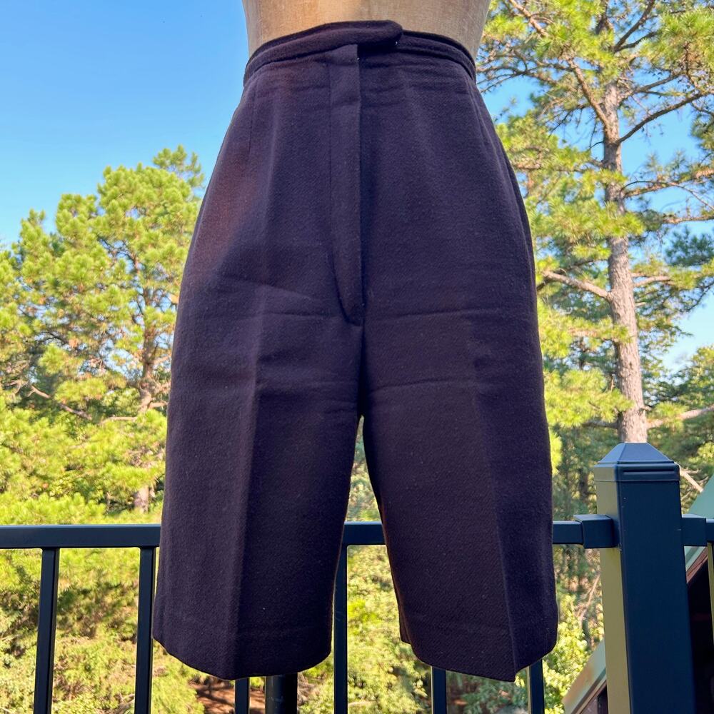Vintage 60s Brown High Waist Faux Wool Minimalist Bermuda Pedal Pusher Shorts